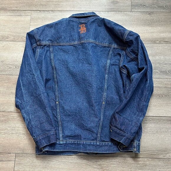 BadBoy Blue Denim Jacket Vintage Hip Hop BB Zip Up Missing Pull Size 2XL - Picture 2 of 9